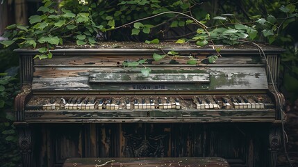 Poster - Old piano side wall background on tree