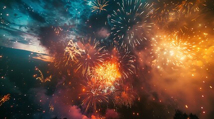 Wall Mural - fireworks wide angle billboard