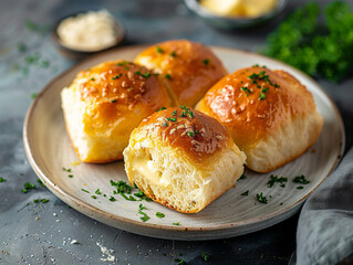 Wall Mural - delicious looking dinner rolls with a side of butter