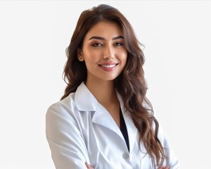 Poster - A woman in a lab coat smiling.