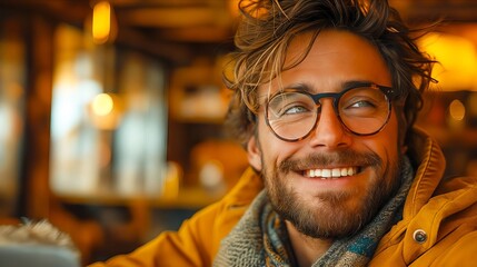 Wall Mural - A man with glasses smiling at the camera.