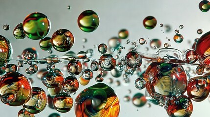 Sticker -   A close-up of numerous bubbles with water droplets suspended at their base in the air