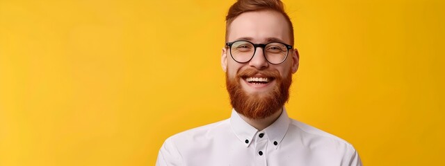 Wall Mural - Successful Bearded Young Professional Smiling in Bright Office Setting