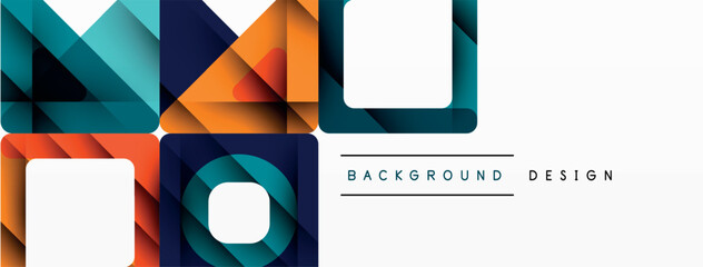 Aufkleber - The image features a vibrant geometric design, displaying squares and circles on a white backdrop, showcasing a blend of shapes and colors