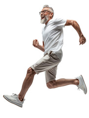 Wall Mural - Senior Man Running in White T-Shirt and Shorts