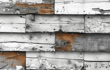 Wall Mural - White painted wood, peeling paint, texture. Created with Ai