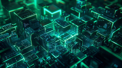 Poster - digital data cubes with binary codes and circuit lines, futuristic technology background, modern cyber tech wallpaper, business background
