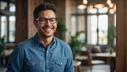 Portrait of a happy smiling young man wearing glasses