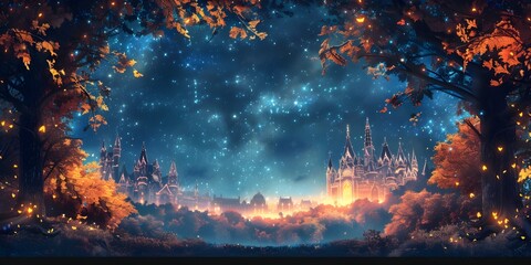 Poster - Enchanted Autumn Castle A Fairytale Landscape in Vibrant Colors