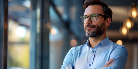 Poster - Confident Businessman Presenting a Business Project in a Professional Workspace Setting