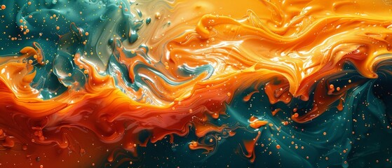 Wall Mural - Abstract colorful background. Swirls of vivid teal and intense crimson intertwine, forming a captivating dance of contrast and vibrancy, reminiscent of a fiery sunset over an oceanic horizon.