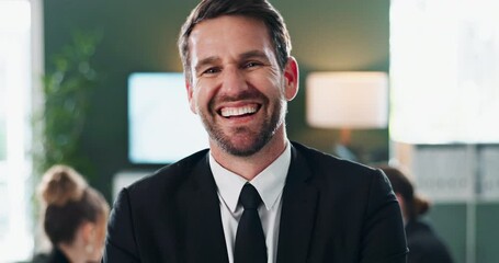 Poster - Office, crossed arms and face of business man for meeting, planning and feedback ideas. Professional lawyer, corporate and portrait of person in boardroom for teamwork, collaboration and discussion