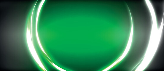 Aufkleber - A neon green and white circle that glows placed against a dark black background, showcasing a mesmerizing visual effect and a fusion of technology and art