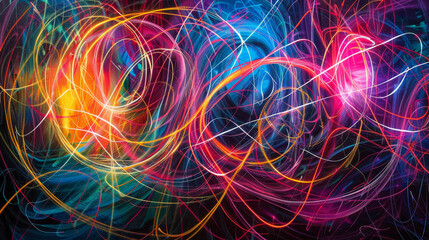 Wall Mural - Abstract explosion of radiant neon lines, a captivating interplay of light and darkness.