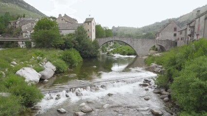 Wall Mural - Pont de Monvert Village Over Tarn River In Lozere, Southern France