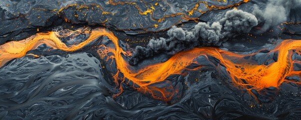Wall Mural - Aerial view of with volcanic river stream