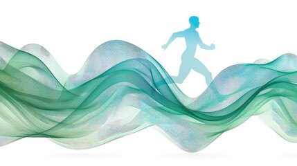 Wall Mural - A man is running through a wave of green and blue