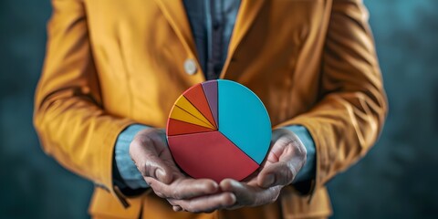 Poster - Financial consultant presenting pie chart data in professional office setting