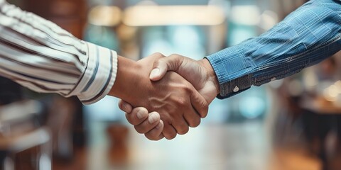 Poster - Confident Business Partners Shake Hands After Successful Deal or Agreement in Professional Office Environment