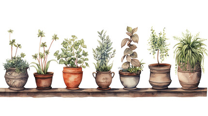 Wall Mural - Collection of pot themed watercolor illustrations