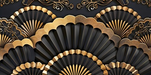 Poster - Ornate Gold Fan Pattern Regal Luxurious Background Concept with Copy Space