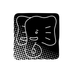 black hand drawn icon in halftone texture style elephant icon