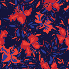 Poster - Red Abstract Floral Seamless Pattern Design