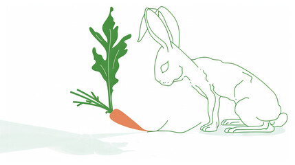 Poster -   A sketch of a rabbit eating a carrot and a plant emerging from its stomach