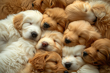 Wall Mural - Sleeping puppies. Golden labrador puppies.