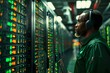© Maquette Pro - Data Center Manager overseeing server racks and analyzing data streams for high-performance infrastructure