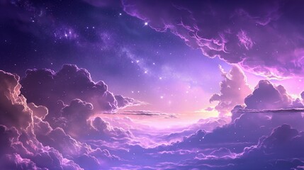dreamy purple sky with clouds and stars