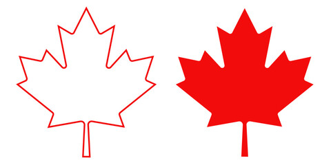 outline and silhouette of a red maple leaf, isolated on a transparent background. original red maple