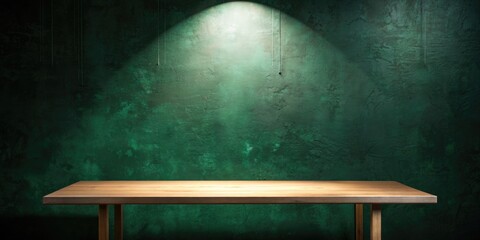 Canvas Print - Minimalist Wooden Bench Against Green Wall