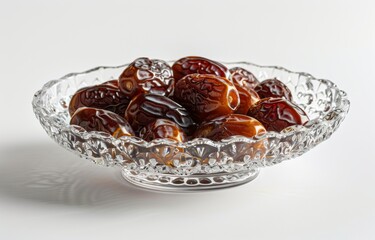 Wall Mural - Dates Dry Fruit Healthy and Natural on a glass plate with white background,healthy dry food