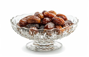 Wall Mural - Dates Dry Fruit Healthy and Natural on a glass plate with white background,healthy dry food