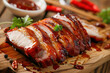 © Derrick - Glazed Char Siu Pork Slices on Wooden Board with Sauce and Garnish