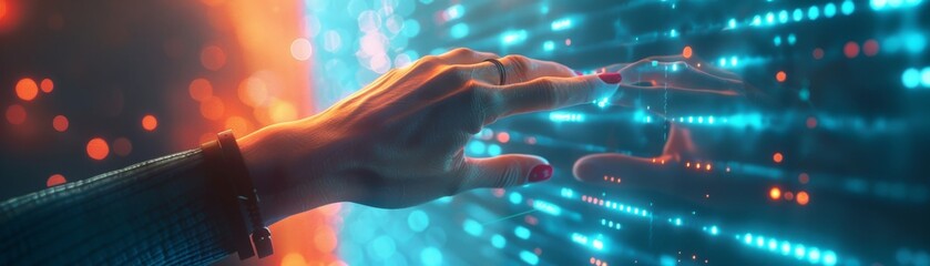 Poster - The hand of a woman is touching the digital transformation concept for the next generation of technology.