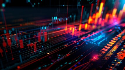 Canvas Print - Lines and dynamics in colorful Forex and stock market diagrams