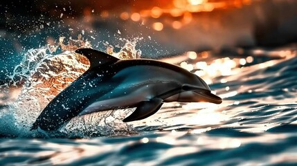   Dolphin leaping from water with open mouth and head above surface