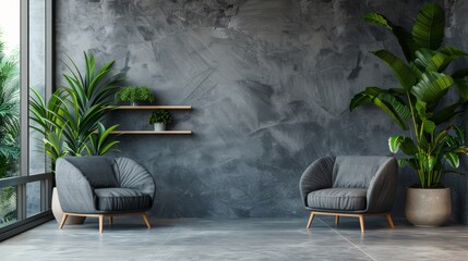 Wall Mural - An office chill zone with two armchairs and a shelf, as well as a meeting area