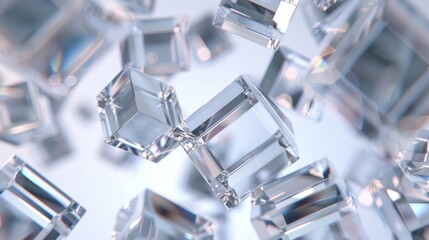 Poster - 4K seamless looped video with abstract vertical animation, 3D rendering of rotating glass cubes