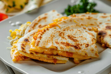 Wall Mural - Cheese Quesadilla on a White 
Plate