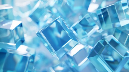 Poster - 4K seamless looped video of rotating glass squares on light background, abstract animation