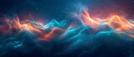Wall Mural - Abstract colorful background. Fiery lines of neon blue and deep green intertwine, forming a dynamic and captivating wallpaper reminiscent of a shimmering aurora dancing across the night sky.