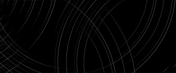 Poster - abstract white background with white circle rings, black abstract background lines tech geometric mo