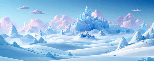 Canvas Print - snowy landscape with ice castle vector simple 3d isolated illustration