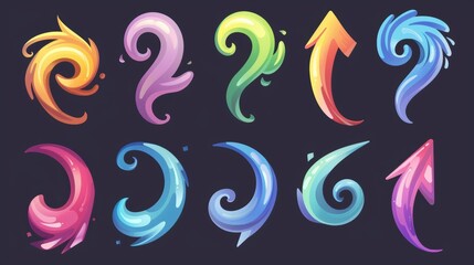 Poster - modern illustration of contemporary cartoon arrows for app ui design. bright playful game png collec