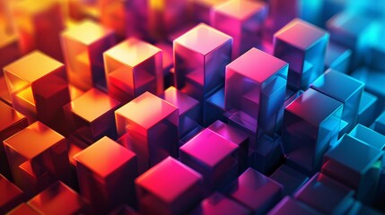 Wall Mural - vibrant abstract digital art featuring glowing geometric cubes with a mix of warm and cool colors.
