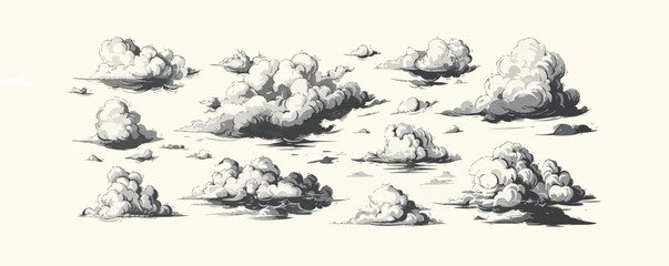 cloud and cloudiness vintage sketches. cartoon vector illustration