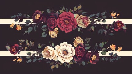 Poster - Modern retro style floral banners with a set of cards.